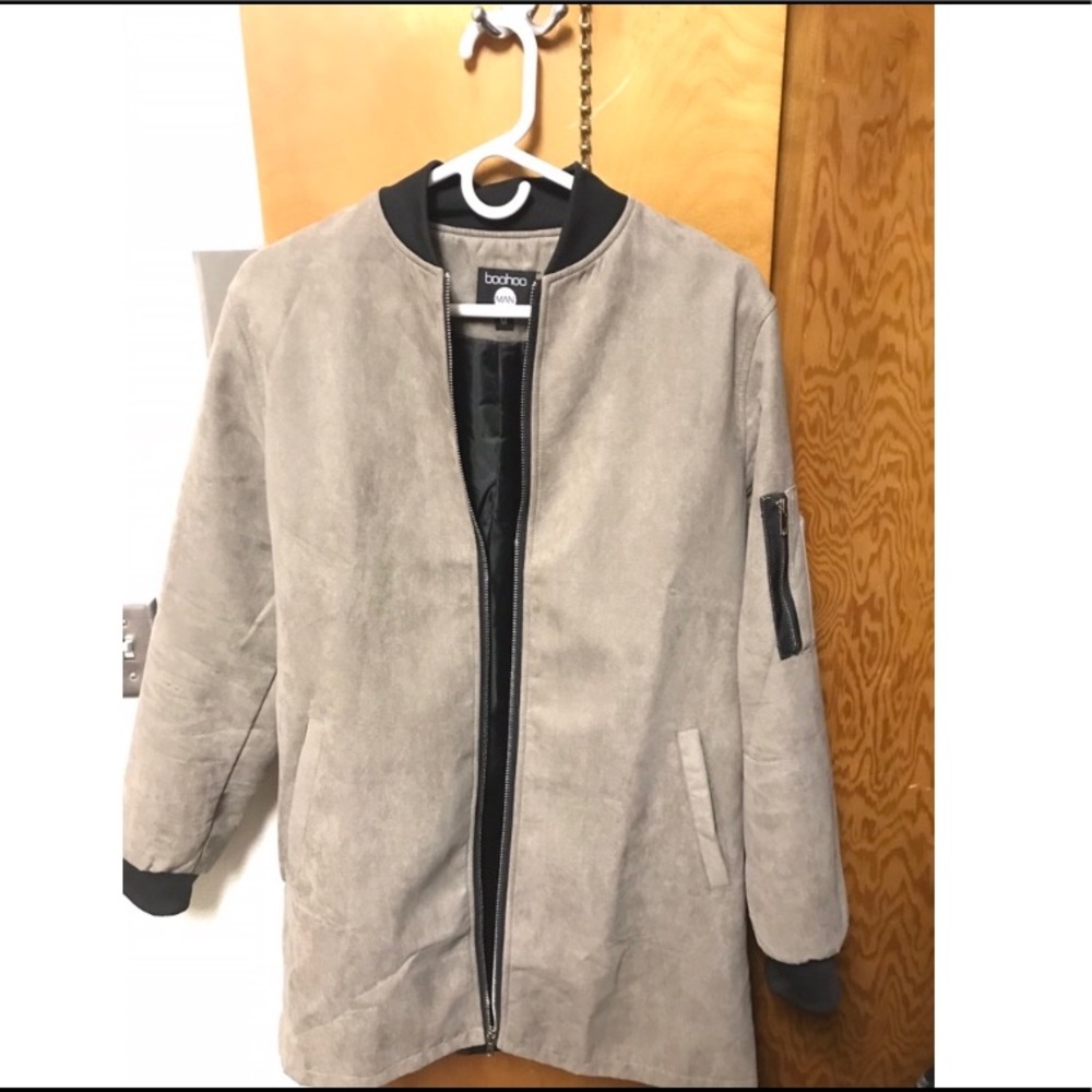 Faux Suede Long Bomber Jacket/Coat